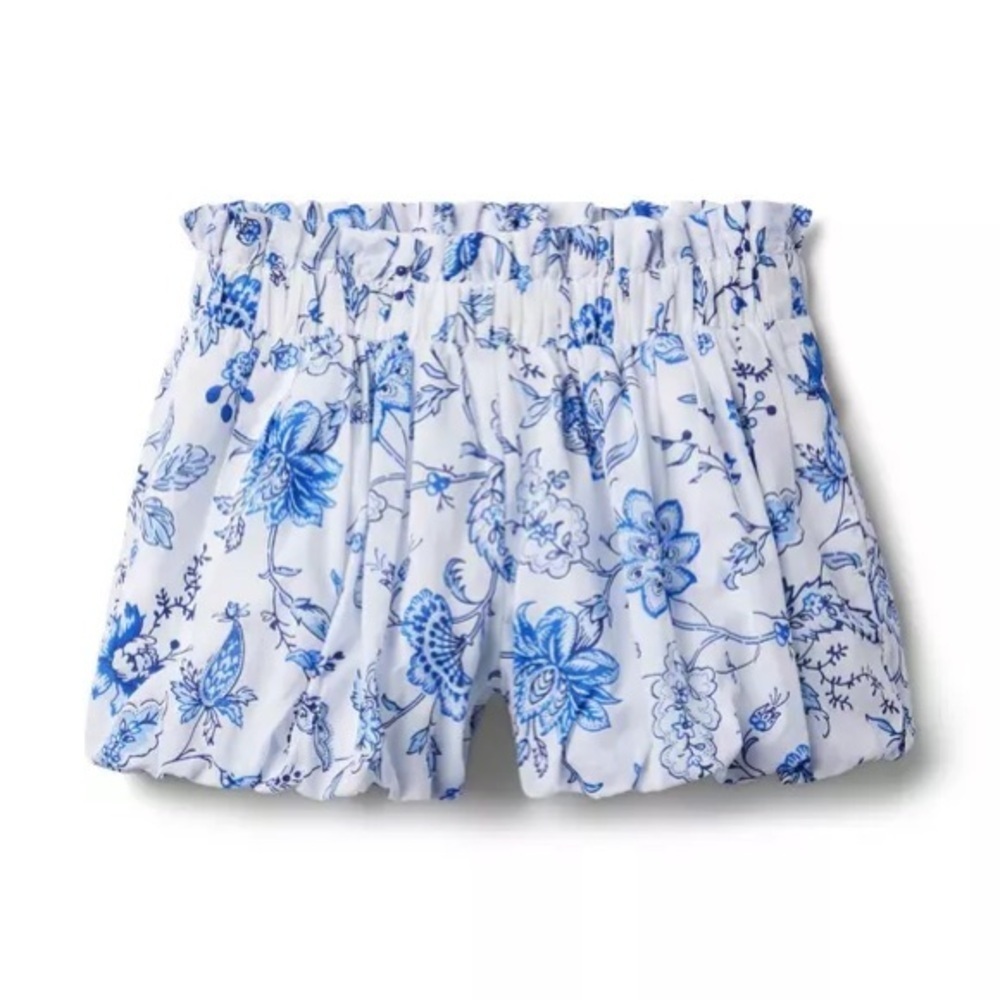Janie and Jack Blue White Capri Island Floral Bubble Hem Shorts 3t - Picture 2 of 12
